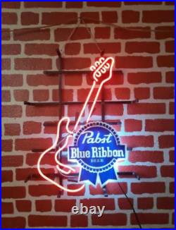 New Pabst Blue Ribbon Guitar Beer 20x16 Neon Light Sign Beer Lamp Bar Glass