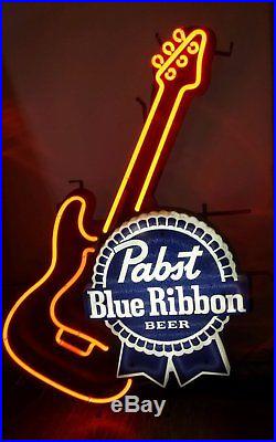 New Pabst Blue Ribbon Guitar Beer Neon Sign 17x14