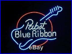 New Pabst Blue Ribbon Guitar Neon Light Sign 17x14 Wall Decor Bar Beer