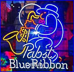 New Pabst Blue Ribbon Sax Beer Saxophone Lamp Light BEER Neon Sign 24x20