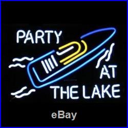 New Party At Lake Boat Beer Party Time Bar Neon Sign 20x16