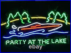 New Party At The Lake Boat Beer Neon Lamp Light Sign 24x20 Glass Wall Display