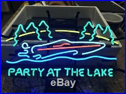 New Party At The Lake Boat Speedboat Neon Light Sign 19x15 Beer Bar Lamp