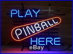 New Pinball Play Here Neon Light Sign 20x16 Beer Cave Gift Lamp Real Glass