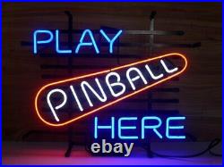 New Pinball Play Here Neon Light Sign 20x16 Beer Game Room Lamp Real Glass
