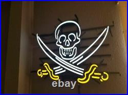 New Pirate Skull Sabres 17x14 Neon Light Sign Lamp Beer Bar Wall Decor