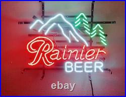 New Rainier Beer Mountain 17x14 Neon Light Sign Lamp Man Cave Bar Real Glass