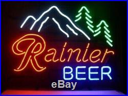 New Rainier Beer Mountain Neon Light Sign 17x14 Beer Cave Bar Real Glass
