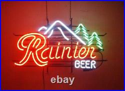 New Rainier Beer Mountain Neon Light Sign 20x16 Beer Cave Bar Real Glass