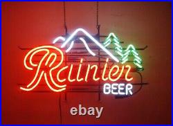 New Rainier Beer Mountain Neon Light Sign Beer Cave Bar Real Glass 17x14