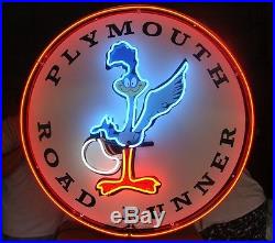 New Road Runner Plymouth Car Auto Beer Pub Bar Real Glass Neon Sign 24x24