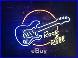 New Rock Roll Guitar Music Open Beer Bar Gift Pub Neon Light Sign 20''x16