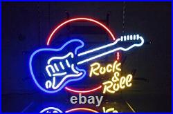 New Rock Roll Guitar Neon Light Sign Lamp Bar Glass Decor Beer Bedroom 20x16