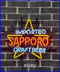 New Sapporo Imported Draft Beer Neon Light Sign 17x14 Lamp Wall Decor Bar Tube