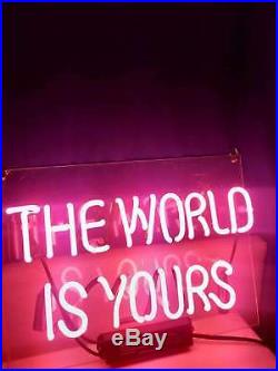 New The World Is Yours Pink Neon Light Sign Lamp Beer Pub Acrylic 17