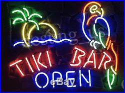 New Tiki Bar Open Parrot Palm Tree Beer Neon Sign 20x16