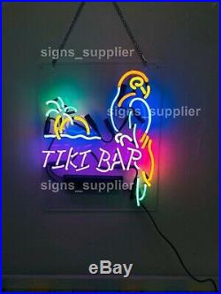 New Tiki Bar Parrot Palm Tree Beer Acrylic Neon Light Sign 17x14