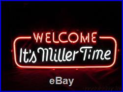 New Welcome It's Miller Time Miller Lite Beer Neon Light Sign 24x20
