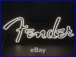 New White Fender Guitar Bar Beer Neon Light Sign 17x14