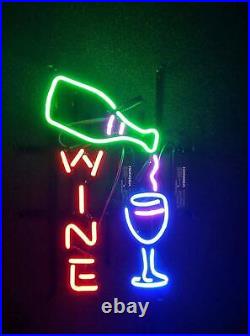 New Wine Beer Bottle Cup Bar Open 17x14 Neon Light Sign Lamp Wall Decor