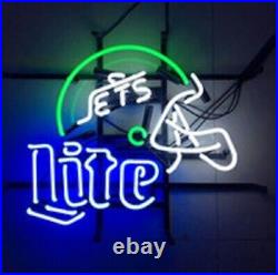 New York Jets Miller Lite Helmet Neon Light Sign 20x16 Beer Glass Decor Lamp