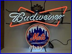 New York Mets Bowtie Beer 24x20 Neon Sign Lamp Light Hanging Nightlight EY