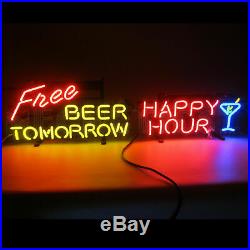 New lot of 2 Neon sign Free beer tomorrow and Happy hour Party Bar UL wall lamp