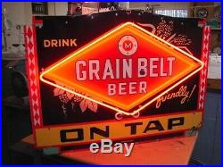 Old Grain Belt Beer porcelain neon sign skin. See other signs, Ford, Cadillac