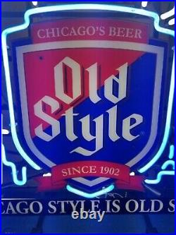 Old style beer Chicago skyline neon light up bar sign man cave game room mib