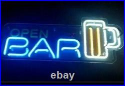 Open with Beer Mug Neon Sign 19 x 6.5 Bar Saloon Drinks Pub Club