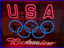 Original Vintage USA Olympic Budweiser Neon Light Beer Sign Bud Anheuser-Busch