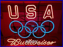 Original Vintage USA Olympic Budweiser Neon Light Beer Sign Bud Anheuser-Busch