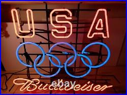 Original Vintage USA Olympic Budweiser Neon Light Beer Sign Bud Anheuser-Busch