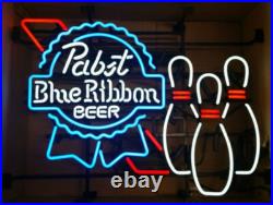 Pabst Blue Ribbon Beer Bowling Pins Skittles 24x20 Neon Light Sign Lamp Bar