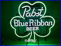 Pabst Blue Ribbon Clover Beer Neon Light Sign 17x14 Man Cave Glass Handmade