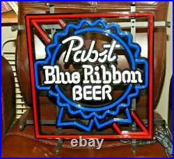 Pabst blue ribbon beer neon light up back bar sign PBR man cave game room