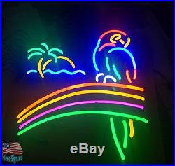 Parrot Palm Tree Railbow Beer Pub Bar Neon Sign 17x14 From USA