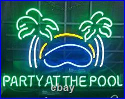 Party at The Pool Palm Trees Neon Sign 20x16 Light Lamp Beer Bar Pub Glass