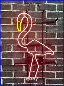 Pink Flamingo Yellow Beak 20x12 Neon Light Lamp Sign Beer Bar Pub Wall Decor