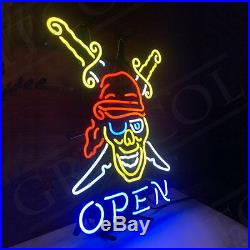 Pirate OPEN Neon Sign Bar Bistro Light Game Room Pub Beer Patio