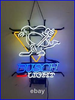 Pittsburgh Penguins Hockey 20x16 Neon Lamp Light Sign Beer Bar Real Glass Open