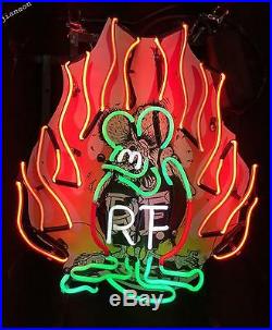 RARE New Rat Fink RF Fire Flame Retrod Hot Rod Garage Retro NEON SIGN BEER LIGHT
