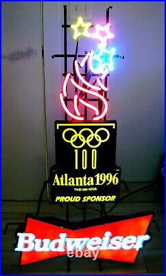 Rare Budweiser Beer NEON Sign Sponsor 1996 ATLANTA OLYMPICS 100 Year Centennial