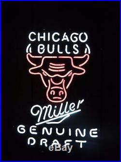 Rare Chicago Bulls Miller Genuine Draft Beer Neon Light Sign Large 29 X 22