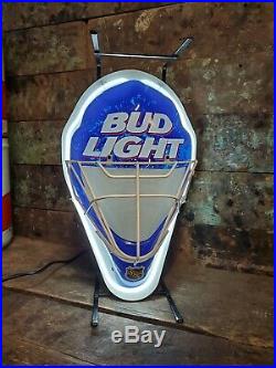 Rare Vintage NHL Bud Light Hockey Mask Beer Sign Neon