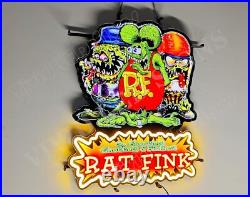 Rat Fink Hot Rod Garage Beer 24x20 Vivid LED Neon Sign Light Lamp With Dimmer