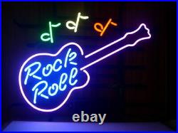 Rock Roll Guitar Music Notes Neon Light Sign 17x14 Beer Bar Lamp Real Glass