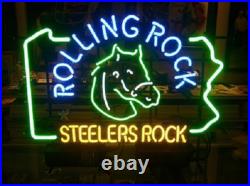 Rolling Rock Beer Pittsburgh Steelers 20x16 Neon Light Sign Lamp Real Glass