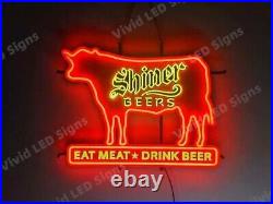 Shiner Beers Eat Meat Drink Beer 24 Vivid LED Neon Sign Light Lamp With Dimmer