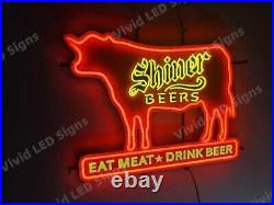 Shiner Beers Eat Meat Drink Beer 24 Vivid LED Neon Sign Light Lamp With Dimmer